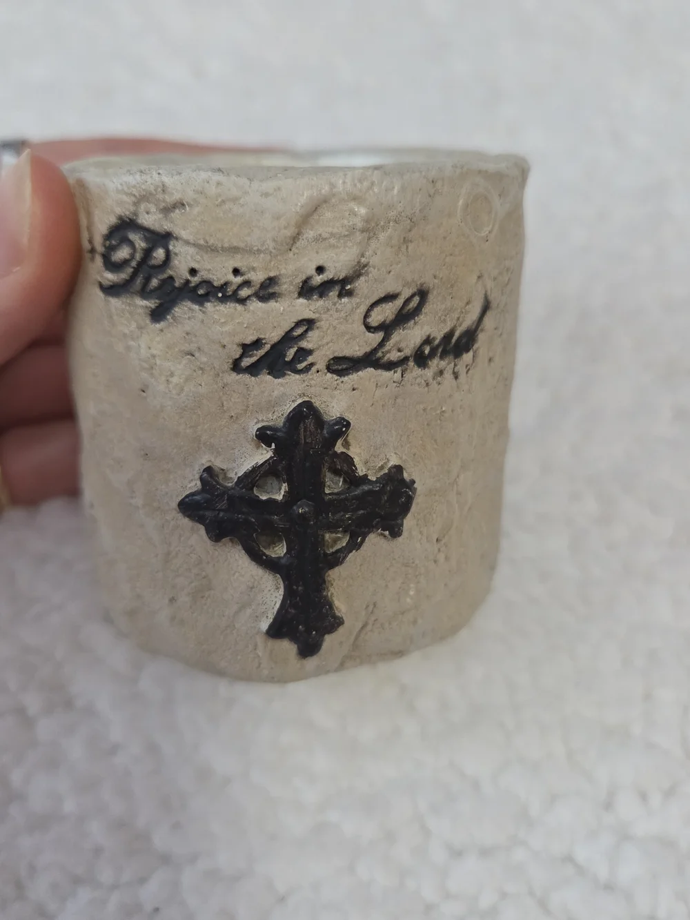 Religious Cross Candle Decor Beige Rejoice In The Lord